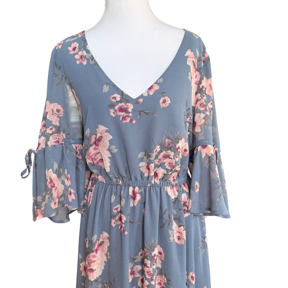 Torrid Floral Bell Sleeve V-Neck Midi Dress Chiffon RN148862 Lined Women's 1